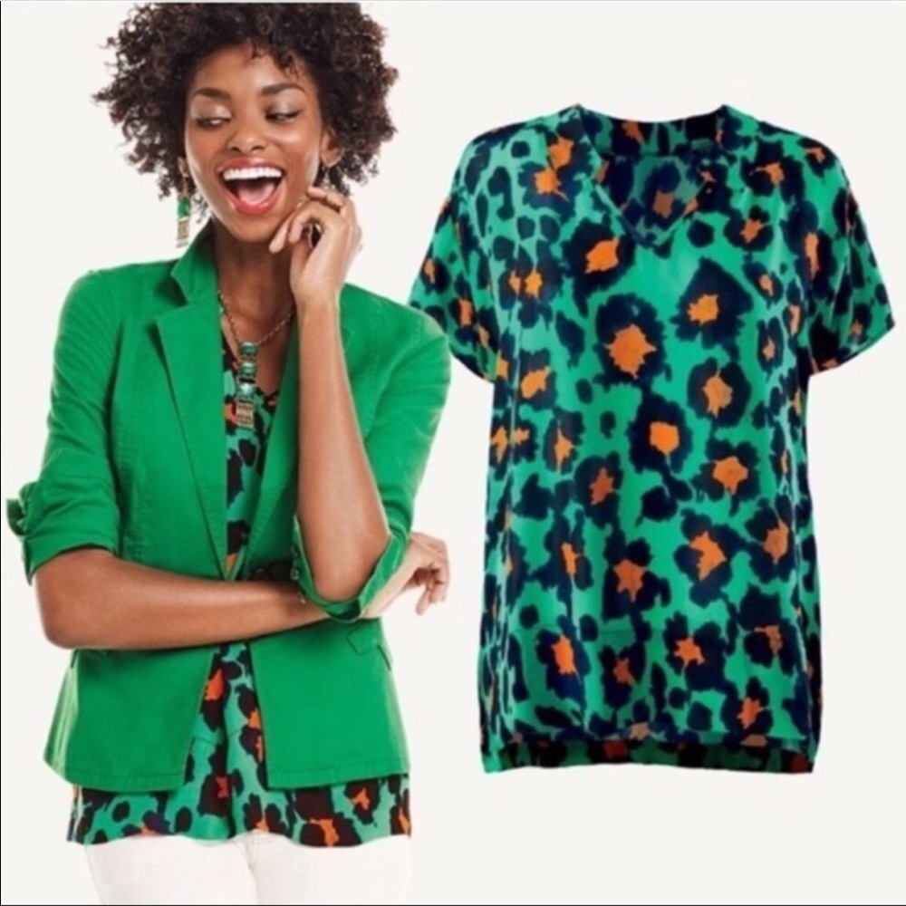 Cabi Square leapord cheetah blouse top XXS